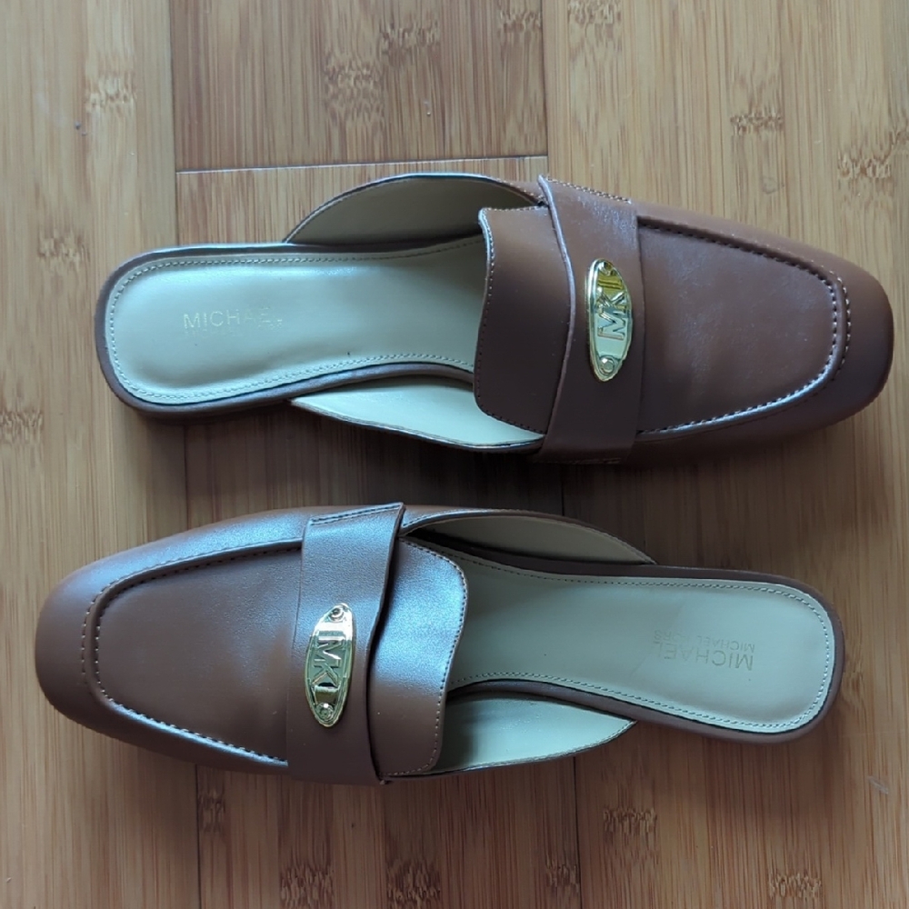 Michael Kors Brown Leather Mules with Strap Detail